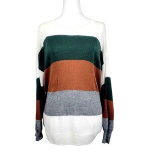 Women's 1X SHEIN Plus Striped Colorblock Casual Long Sleeve Crewneck Pullover